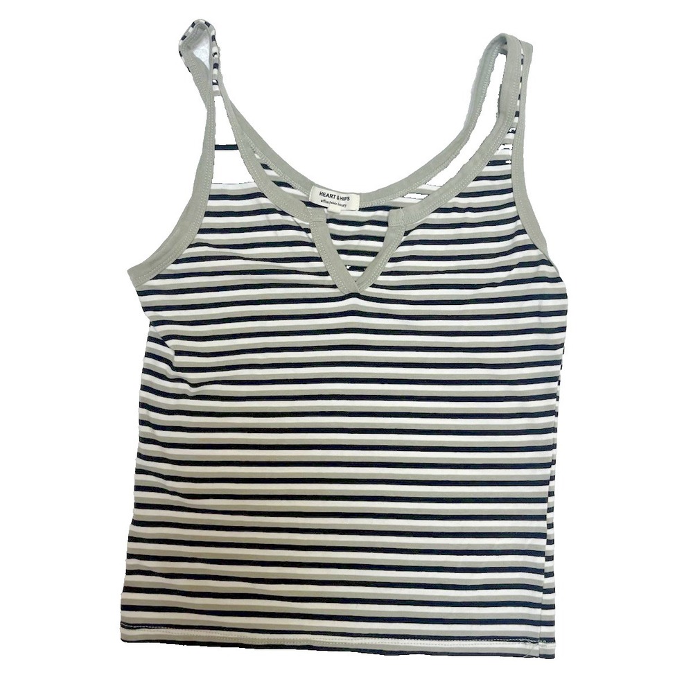 Hearts and Hips Striped Cropped Tank Women's Size Med Black and White